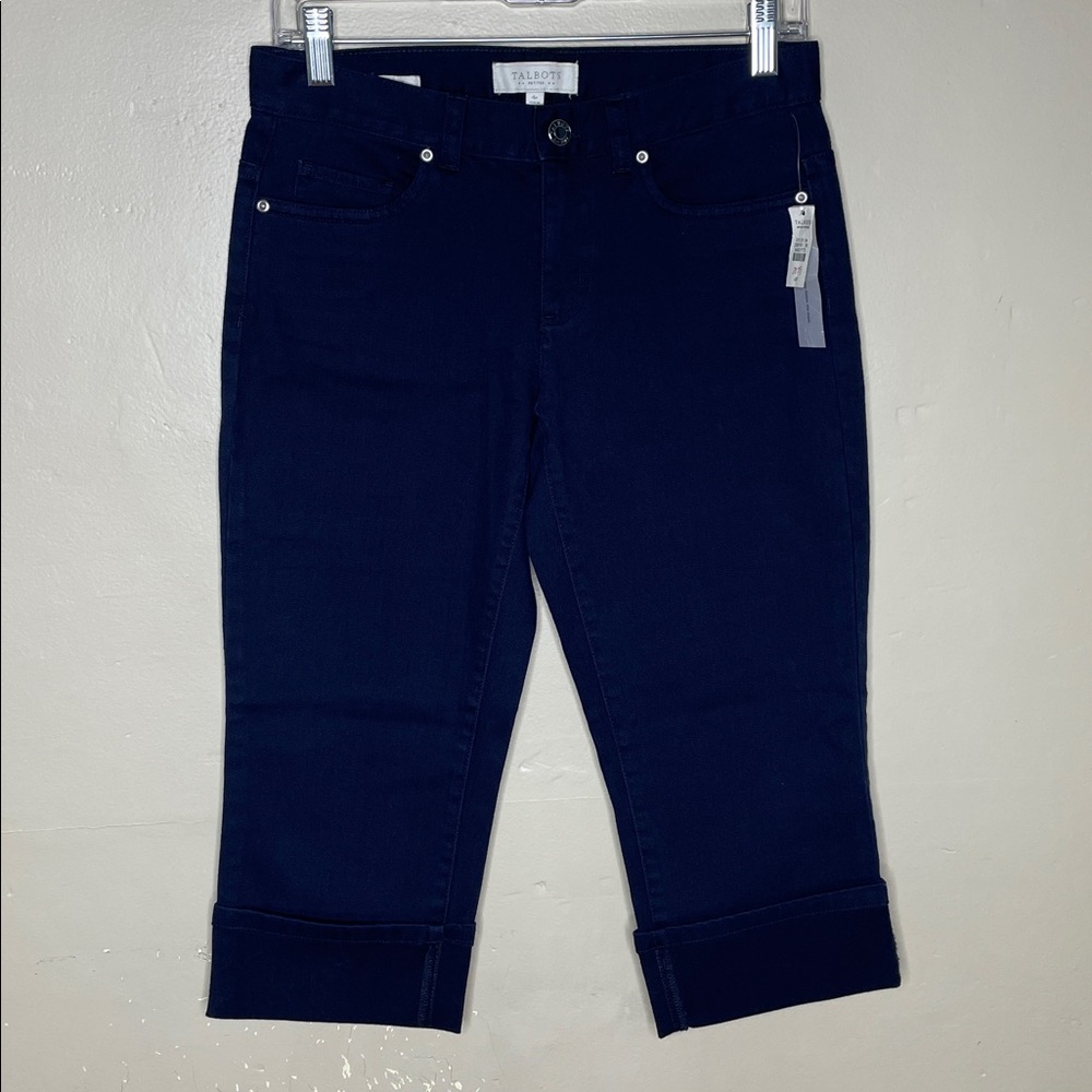 TALBOTS Petites Outlet SIGNATURE Blue Stretchy Wide Hem Capri Jeans NWT 4P